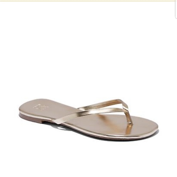 New York & Company Shoes - 2 for $20 Faux Leather Flip Flop Sandle - Gold